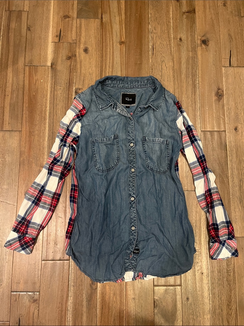 Rails Harper Denim and Patriotic Plaid Shirt Two Tone Contrast Women’s Small